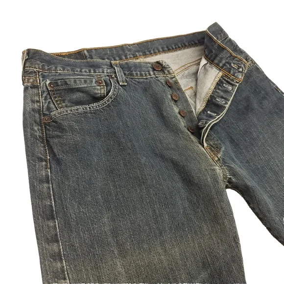 Levi's 501 Jeans Mens 34x34 Blue Dark Wash Faded Straight Classic Denim Rugged - Picture 9 of 12